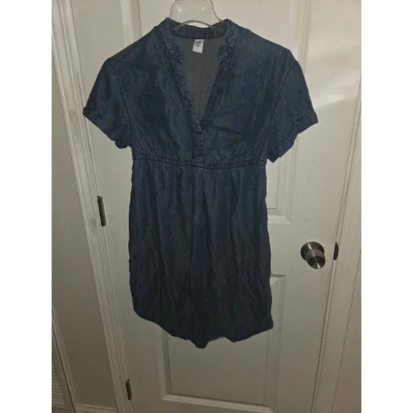 H&M Mama Maternity Blue Denim Short Sleeve V-Neck Mini Dress Size XS - Picture 1 of 6